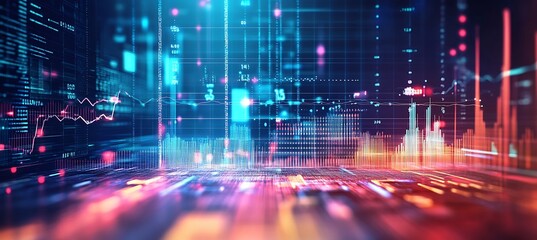 Obraz premium An abstract digital interface with data charts and graphs, leaving room for text