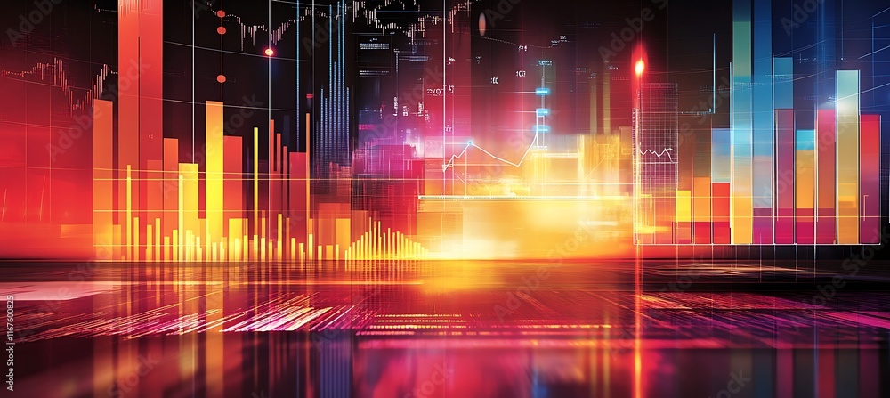Poster an abstract digital interface with data charts and graphs, leaving room for text