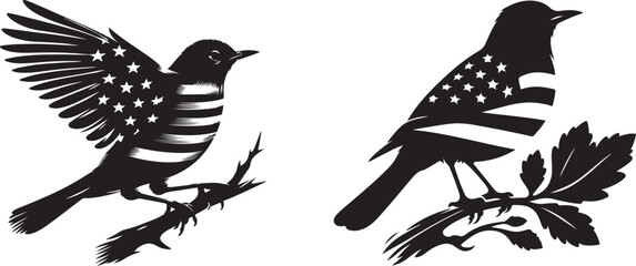  American Robin bird silhouette vector art illustration. American robin bird species vector design.