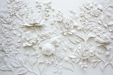 Intricate white floral relief design showcasing delicate craftsmanship