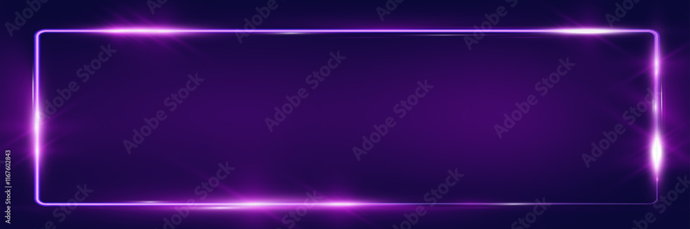 Poster purple neon glowing shapes on dark background, featuring a circle, rectangle, and vertical rectangle