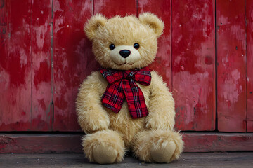 Obraz premium teddy bear on red background background valentine day 14th February 2025 with rose flower gift love and heart affair romance and romantic