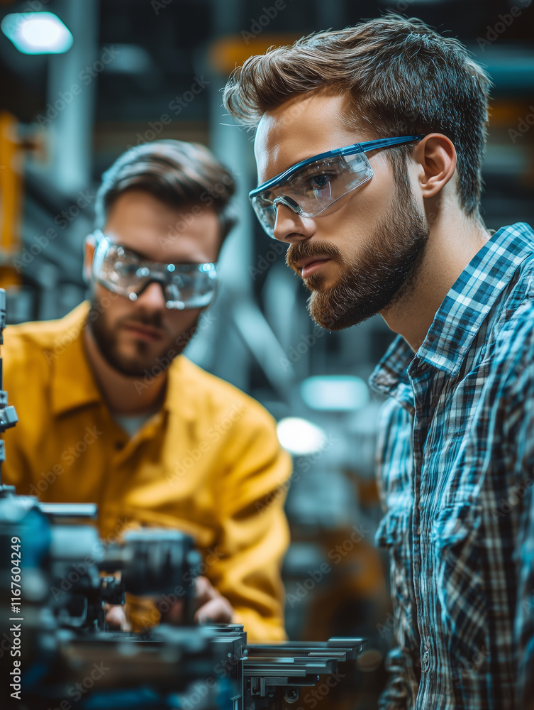 Aufkleber Engineers collaborate on advanced robotics technology in factory