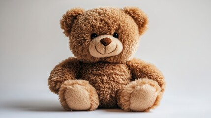 Obraz premium Adorable brown teddy bear sitting on white background.