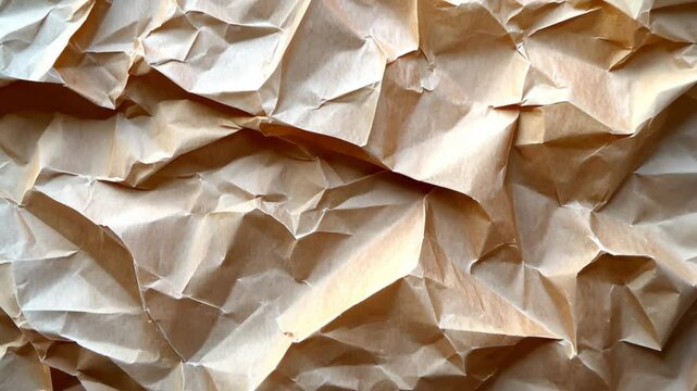 Crumpled brown paper texture with intricate folds and creases highlighting its irregular surface