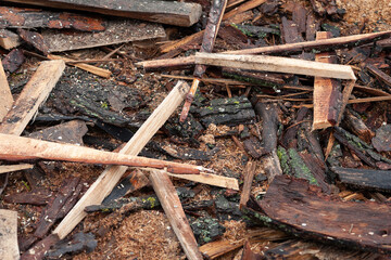 Pile of broken boards at the sawmill