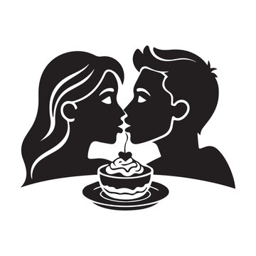 kissing couple silhouette with cake clip art preview