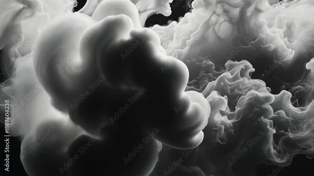 Poster gray smoke swirls against a black background creating an abstract design and texture