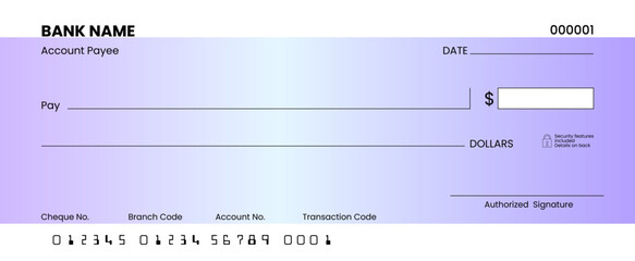Blank check, editable and printable bank cheque design 