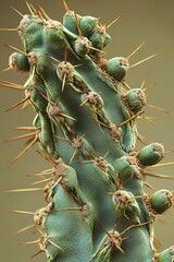 Close-up prickly pear cactus, textured skin, many spines.