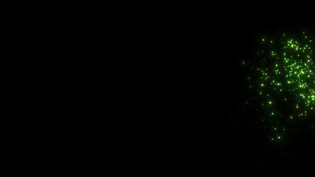 4K green sparkles Particle Shining from Moving left side exit right side on black background for text, dust flickering flying line with flashlights, Elegant blurry bokeh glitter Glow Logo revealer