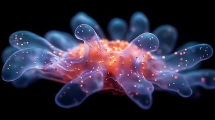 Intricate Bioluminescent Sea Creature Glows Darkly