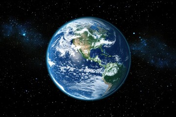 Fototapeta premium Blue planet Earth viewed from space with swirling clouds and oceans during daylight