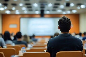 Attentive Person at University Lecture Hall Presentation
