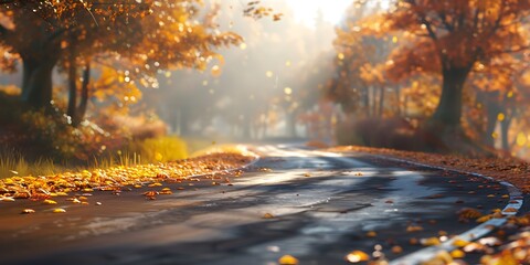 Misty Morning Drive through Fall Foliage