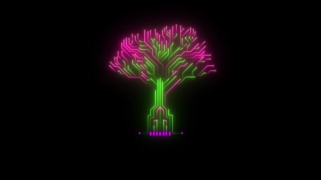 tree data digital technology network symbol. line circuit ecology business.  tree network nature line connection. vector with glowing neon line  illustration design. sustainable electricity concept.