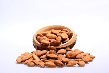 almonds, raw almonds, almond kernels, platefuls of almonds, nuts