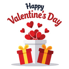 Valentines Day themed image showcasing hearts emerging from a container with gift boxes. Perfect for romantic and festive graphics.