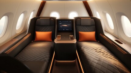 Fototapeta premium Luxury First Class Suite: Experience Unparalleled Comfort and Style in the Air