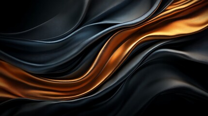 Fototapeta premium fluid metallic waves in gold, silver, and bronze on a dark background 
