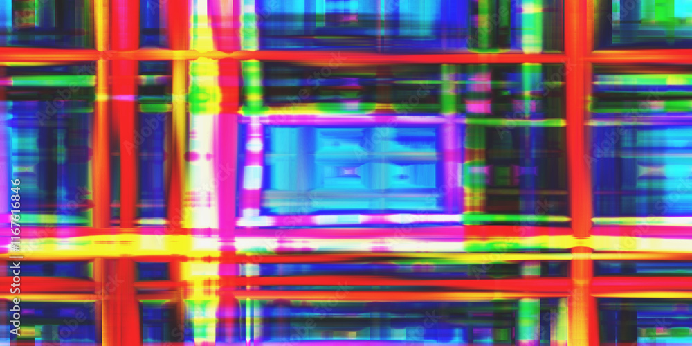 Poster abstract, vibrant, geometric pattern with intersecting lines and blocks of color
