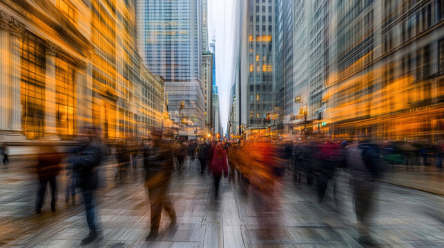 Busy urban street scene city center motion blur photography daytime vibrant environment