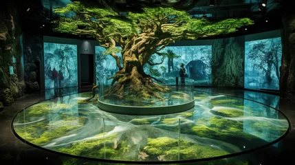 Immersive Nature Exhibit: Majestic Tree and Water Feature
