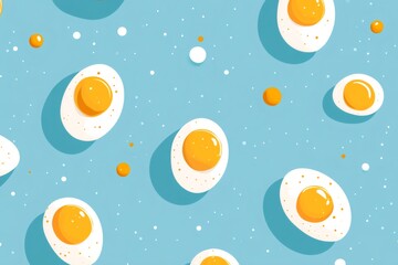 Fried eggs floating on a light blue background creating a seamless pattern