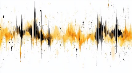 Black and gold grunge sound wave on white.