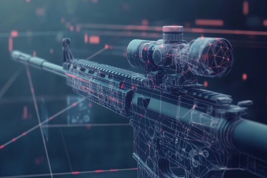 Futuristic design of a sniper rifle with advanced scope and digital interface elements - Powered by Adobe