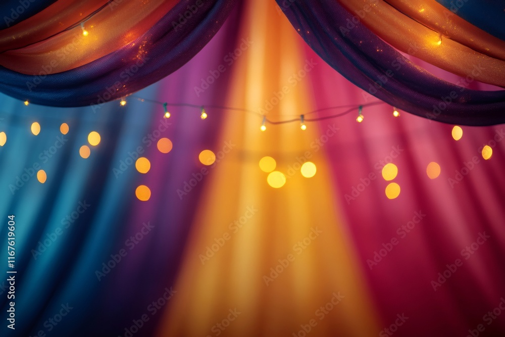 Poster Colorful tent with string lights creating a festive atmosphere