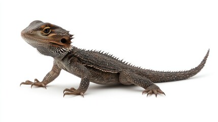 Naklejka premium Lizard crawling on white surface reptile photography studio setting close-up view wildlife exploration