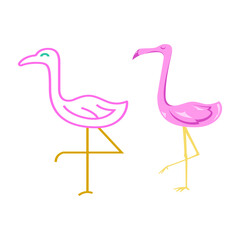 pink flamingo isolated on white, Pink flamingo silhouette birds illustration vector Set