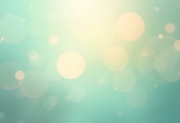 Naklejka premium Soft turquoise background with dreamy bokeh lights. Abstract blurred mint green backdrop. Ethereal pastel texture for design, wallpaper, or banner with copy space