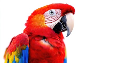 Fototapeta premium Vibrant scarlet macaw parrot portrait tropical environment wildlife photography close-up view nature beauty