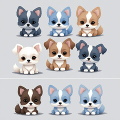 Fototapeta premium Cute cartoon dog characters with different poses. Set of dogs.