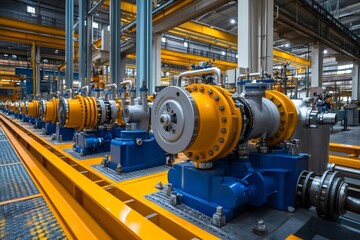 Industrial pumps operating in modern factory setting