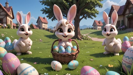 easter bunny with eggs