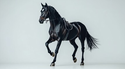 Elegant black horse trotting in studio animal photography minimalist environment artistic perspective