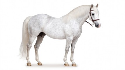 Majestic white horse standing gracefully in studio environment equine portrait animal photography
