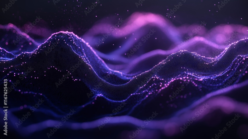 Poster glowing blue lines and light particles creating an abstract data flow background with vibrant energy