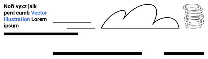 Text blocks, cloud line art, coin stack sketch. Ideal for finance websites, tech blogs, cloud storage promotion, educational material, presentations, study apps, marketing content. Landing page