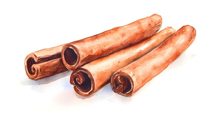 Cinnamon stick watercolor illustration on a white background