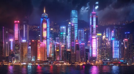 Obraz premium Vibrant City Landmarks at Night with Diffused Lighting