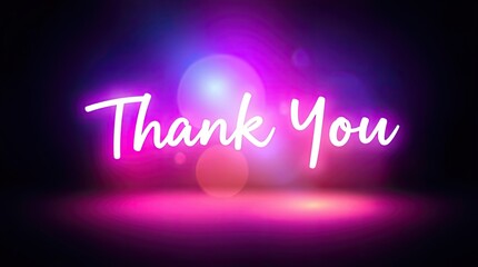 A vibrant Thank You banner glows against a dark backdrop, featuring colorful lights that enhance its cheerful and appreciative message for various occasions