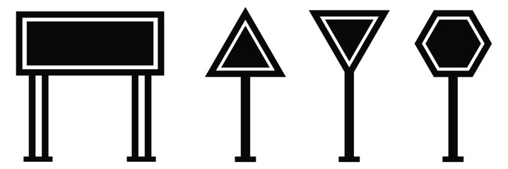 Blank signpost collection. Set of blank traffic road sign with shadow. Vector illustration. Blank Freeway Signs Isolated on White. Way sign to summer camp, hiking trail. Guidepost arrow. Design eps 10