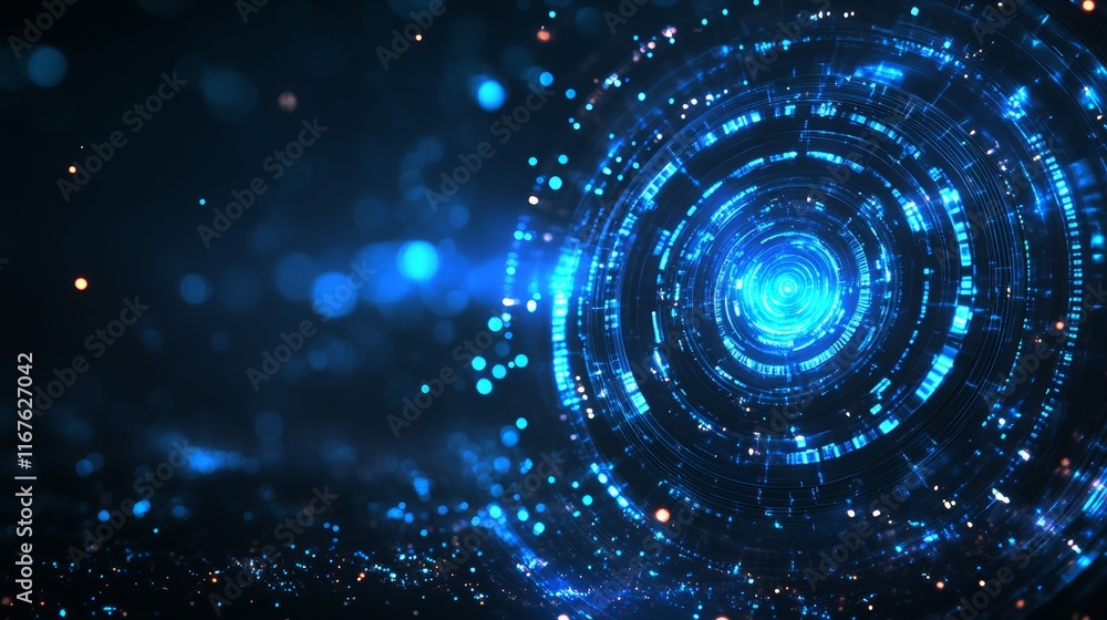 Poster futuristic blue light streak animation creating a mesmerizing loop in a digital environment