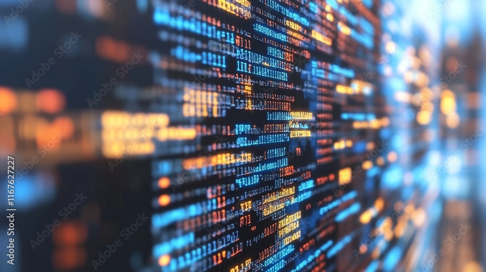 Poster abstract blue code lines on a sleek black background highlight digital programming concepts