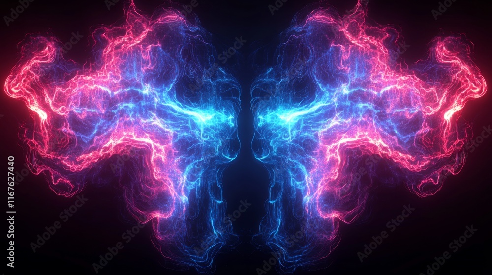Poster complex abstract pattern with neon colors showcasing future technology inspired digital background