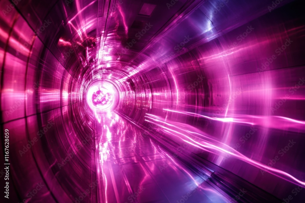 Poster colorful light trails create a mesmerizing tunnel effect in a futuristic setting